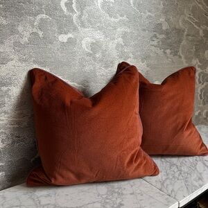 Anthropologie Velvet Throw Pillows, set of 2, 18x18, Terracotta, w/ down inserts